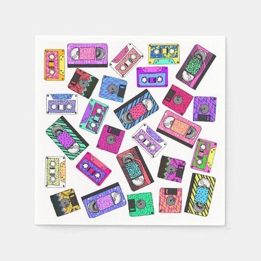 Retro 80's Neon Patterned Cassettebandjes van 90's Servetten (Voorkant)