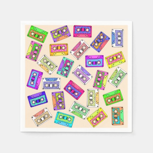 Retro 80's Neon Patterned Cassettebandjes van 90's Servetten (Voorkant)