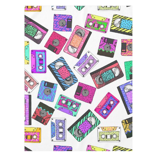 Retro 80's Neon Patterned Cassettebandjes van 90's Tafelkleed (Voorkant)