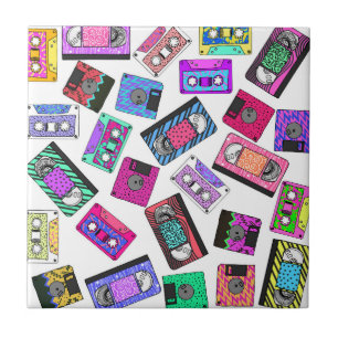 Retro 80's Neon Patterned Cassettebandjes van 90's Tegeltje