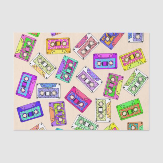 Retro 80's Neon Patterned Cassettebandjes van 90's Tissuepapier (Voorkant)