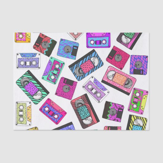 Retro 80's Neon Patterned Cassettebandjes van 90's Tissuepapier (Voorkant)