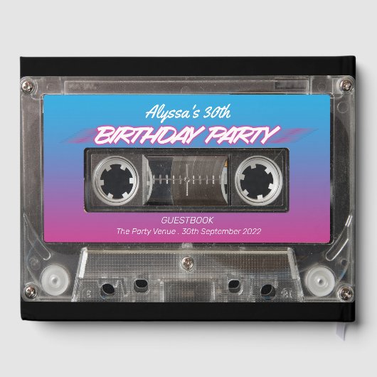Retro 80s Neon Roze Blauw Mixtape Cassette Party G Gastenboek (Achterkant)