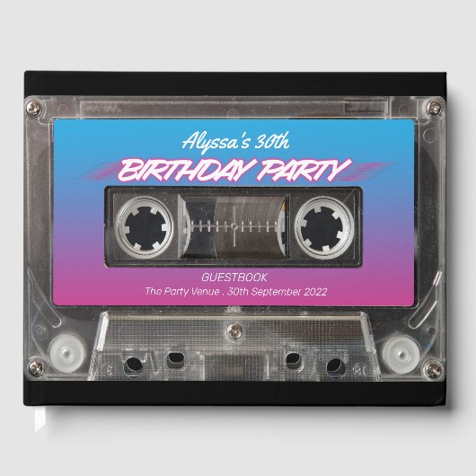 Retro 80s Neon Roze Blauw Mixtape Cassette Party G Gastenboek (Voorkant)