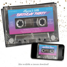 Retro 80s Neon Roze Blauw Mixtape Cassette Party I