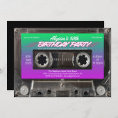 Retro 80s Neon Roze Groen Cassette Verjaardagsfees Kaart (Voorkant / Achterkant)