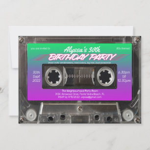 Retro 80s Neon Roze Groen Cassette Verjaardagsfees Kaart