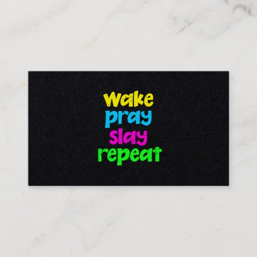 Retro 80's  Neon Sign Wake Pray Slay Herhaal Visitekaartje (Voorkant)