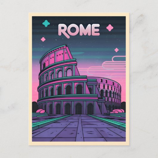 Retro 80s Neon Synthwave Colosseum Rome Briefkaart (Voorkant)