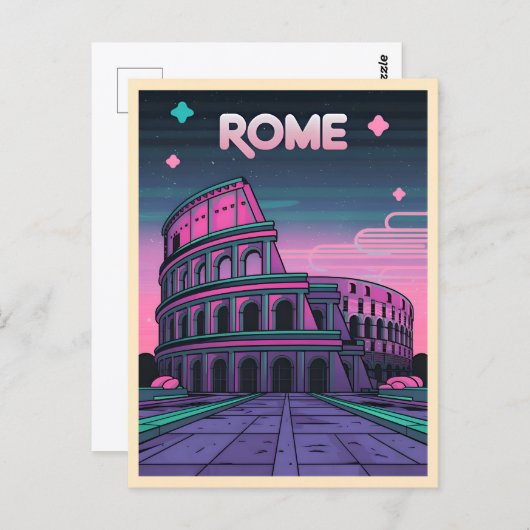 Retro 80s Neon Synthwave Colosseum Rome Briefkaart (Voorkant / Achterkant)