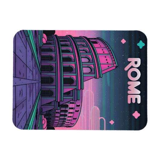 Retro 80s Neon Synthwave Colosseum Rome Magneet (Horizontaal)