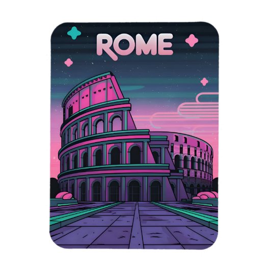 Retro 80s Neon Synthwave Colosseum Rome Magneet (Verticaal)