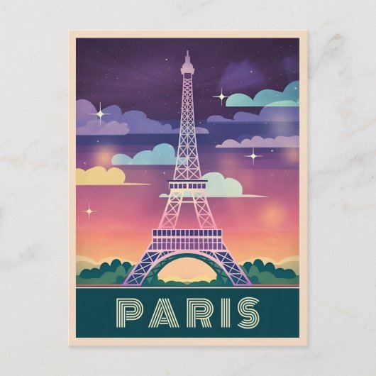 Retro 80s Neon Synthwave Eiffel Tower Paris Frankr Briefkaart (Voorkant)
