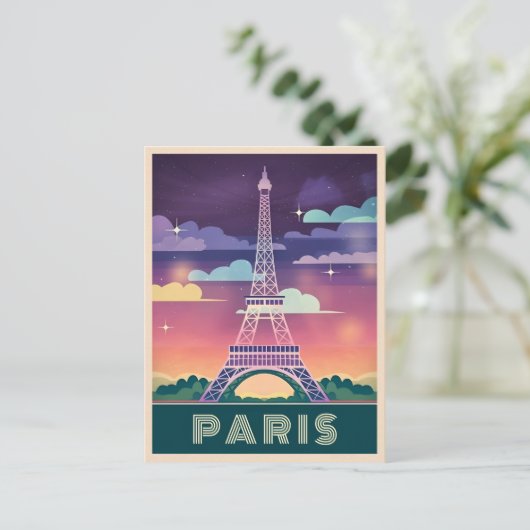 Retro 80s Neon Synthwave Eiffel Tower Paris Frankr Briefkaart (Staand voorkant)