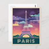 Retro 80s Neon Synthwave Eiffel Tower Paris Frankr Briefkaart (Voorkant / Achterkant)