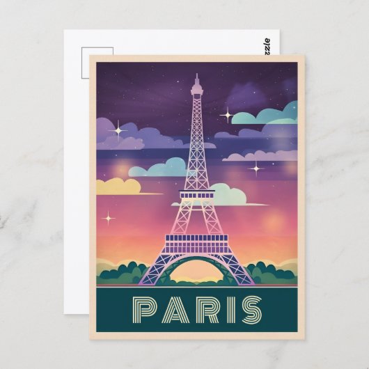 Retro 80s Neon Synthwave Eiffel Tower Paris Frankr Briefkaart (Voorkant / Achterkant)