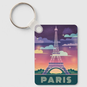 Retro 80s Neon Synthwave Eiffel Tower Paris Frankr Sleutelhanger