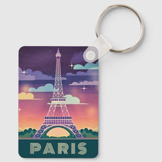 Retro 80s Neon Synthwave Eiffel Tower Paris Frankr Sleutelhanger (Achterkant)