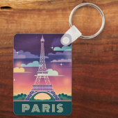 Retro 80s Neon Synthwave Eiffel Tower Paris Frankr Sleutelhanger (Achterkant)