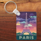 Retro 80s Neon Synthwave Eiffel Tower Paris Frankr Sleutelhanger (Voorkant)