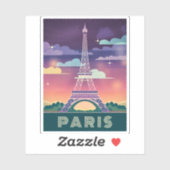 Retro 80s Neon Synthwave Eiffel Tower Paris Frankr Sticker (Vel)