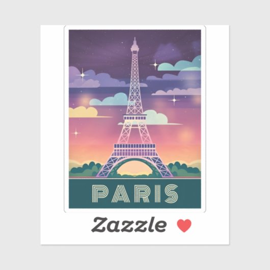 Retro 80s Neon Synthwave Eiffel Tower Paris Frankr Sticker (Vel)