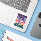 Retro 80s Neon Synthwave Eiffel Tower Paris Frankr Sticker (Laptop met iPhone)