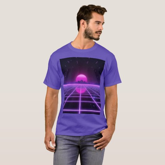 Retro 80s Neon Synthwave Grid Oneindigheid Estheti T-shirt (Voorkant volledig)
