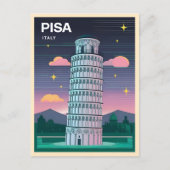 Retro 80s Neon Synthwave Leaning Tower Pisa Italië Briefkaart (Voorkant)