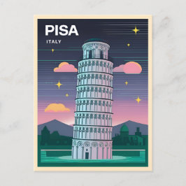 Retro 80s Neon Synthwave Leaning Tower Pisa Italië Briefkaart