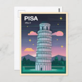 Retro 80s Neon Synthwave Leaning Tower Pisa Italië Briefkaart (Voorkant / Achterkant)