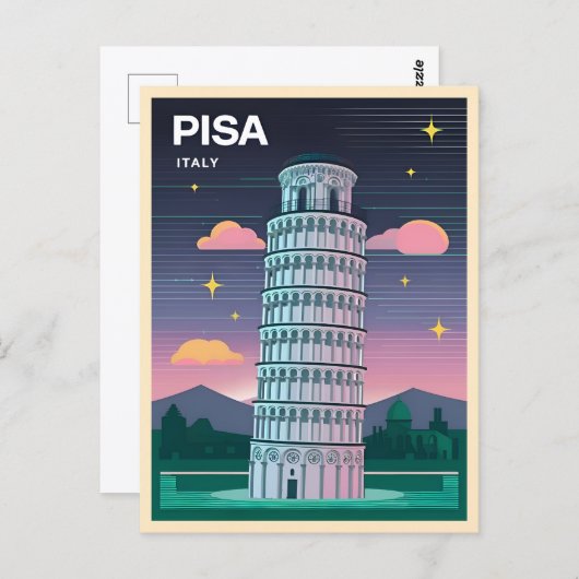 Retro 80s Neon Synthwave Leaning Tower Pisa Italië Briefkaart (Voorkant / Achterkant)