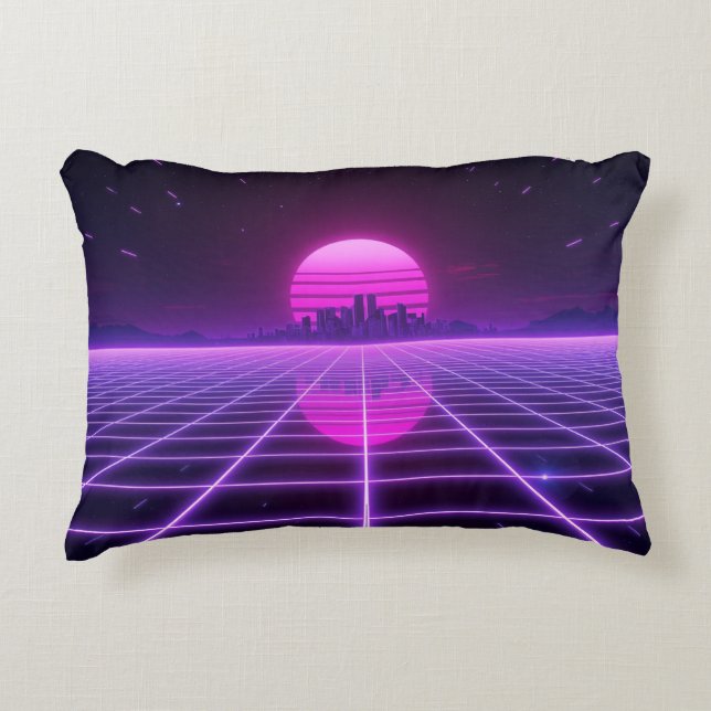 Retro 80s Neon Synthwave Raster Accent Kussen (Voorkant)