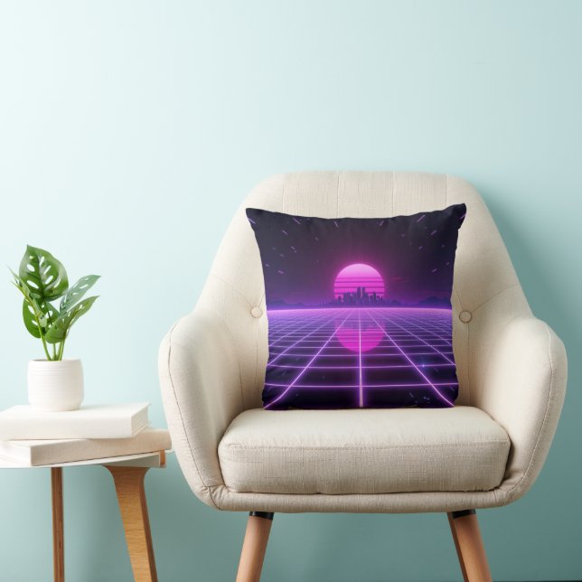 Retro 80's Neon Synthwave Raster Kussen (Stoel)