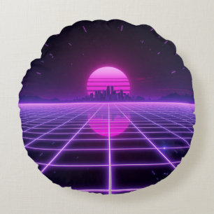 Retro 80's Neon Synthwave Raster Rond Kussen
