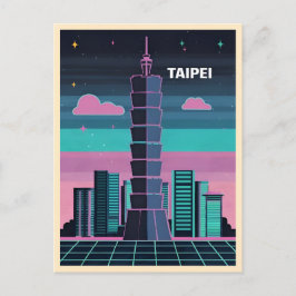 Retro 80s Neon Synthwave Taipei 101 Taiwan Briefkaart