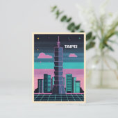 Retro 80s Neon Synthwave Taipei 101 Taiwan Briefkaart (Staand voorkant)