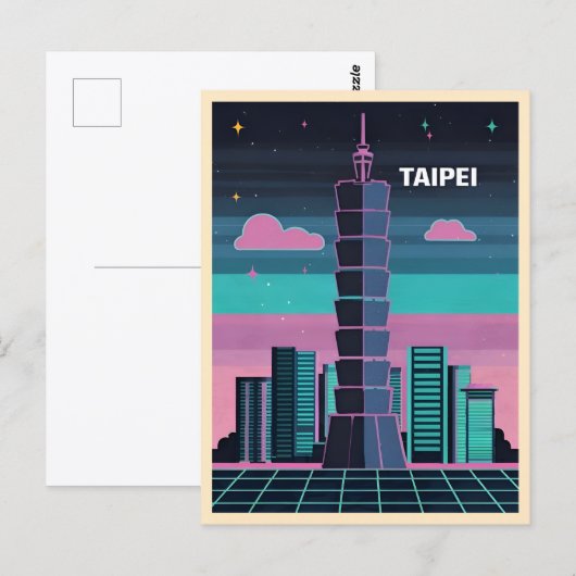Retro 80s Neon Synthwave Taipei 101 Taiwan Briefkaart (Voorkant / Achterkant)