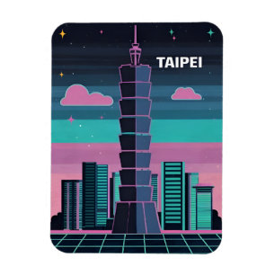 Retro 80s Neon Synthwave Taipei 101 Taiwan Magneet