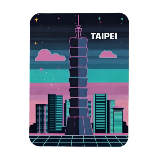 Retro 80s Neon Synthwave Taipei 101 Taiwan Magneet (Verticaal)