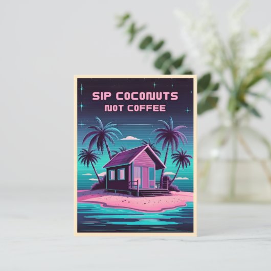 Retro 80s Neon Synthwave Tropisch Eiland Zomer Briefkaart (Staand voorkant)