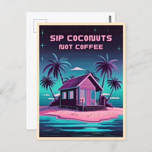 Retro 80s Neon Synthwave Tropisch Eiland Zomer Briefkaart (Voorkant / Achterkant)