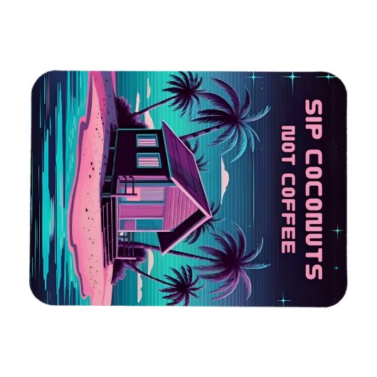 Retro 80s Neon Synthwave Tropisch Eiland Zomer Magneet (Horizontaal)