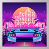 Retro 80s Neon Vaporwave City Zonsondergang en Aut Poster (Voorkant)