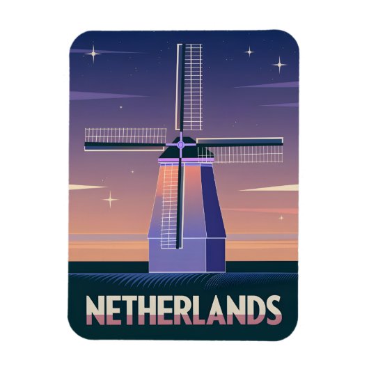 Retro 80s Neon Vaporwave Nederland Windmolen Magneet (Verticaal)