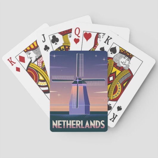 Retro 80s Neon Vaporwave Nederland Windmolen Pokerkaarten (Achterkant)