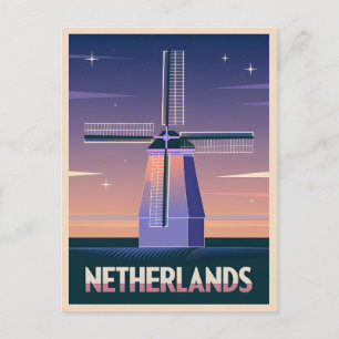 Retro 80s Neon Vaporwave Nederland Windmolen Post Briefkaart