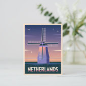 Retro 80s Neon Vaporwave Nederland Windmolen Post Briefkaart (Staand voorkant)