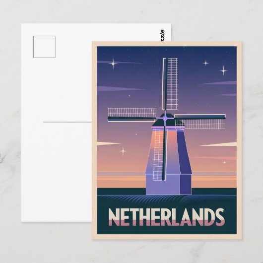 Retro 80s Neon Vaporwave Nederland Windmolen Post Briefkaart (Voorkant / Achterkant)