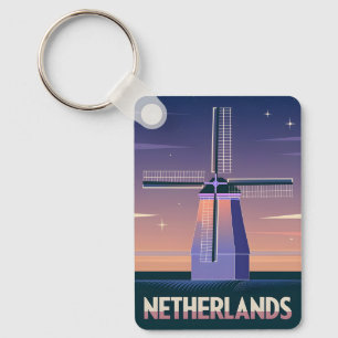 Retro 80s Neon Vaporwave Nederland Windmolen Sleutelhanger